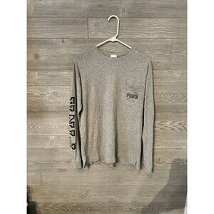 PINK Victoria Secret gray tshirt with black and silver bling‎ LOGO sequins